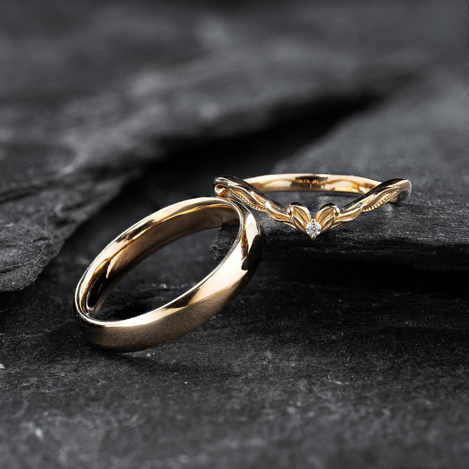 Harmony Duet | Curved Diamond & Classic Band Couple Wedding Set.