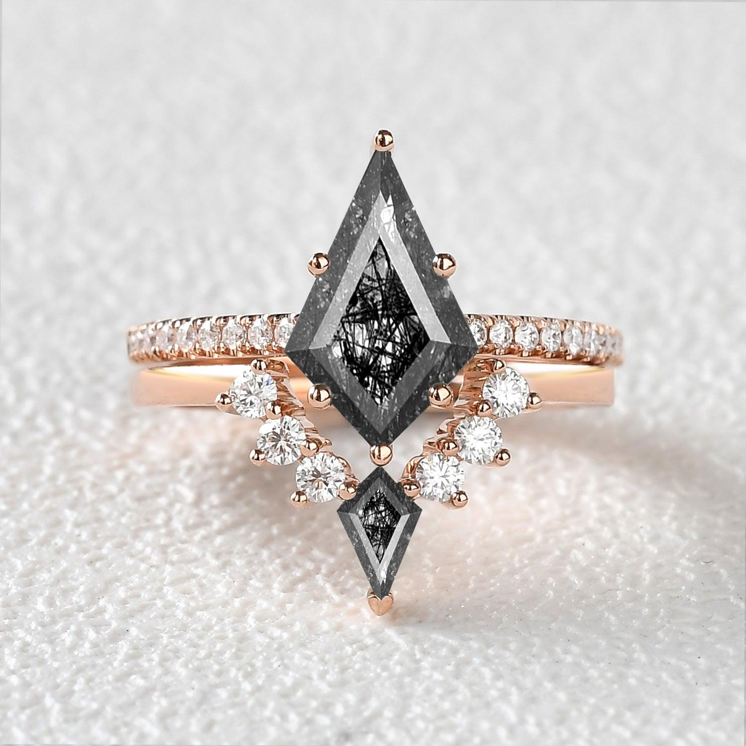 Karen Twin Flames Women Unique Kite Moss Agate Engagement Ring Sets 2pcs.
