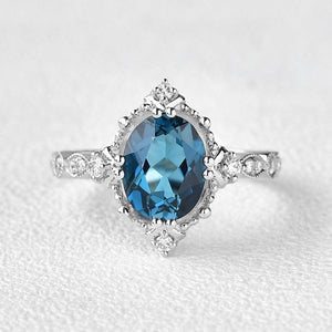 Aurelia’s Prism | Oval London Blue Topaz & Moissanite Art Deco Ring.
