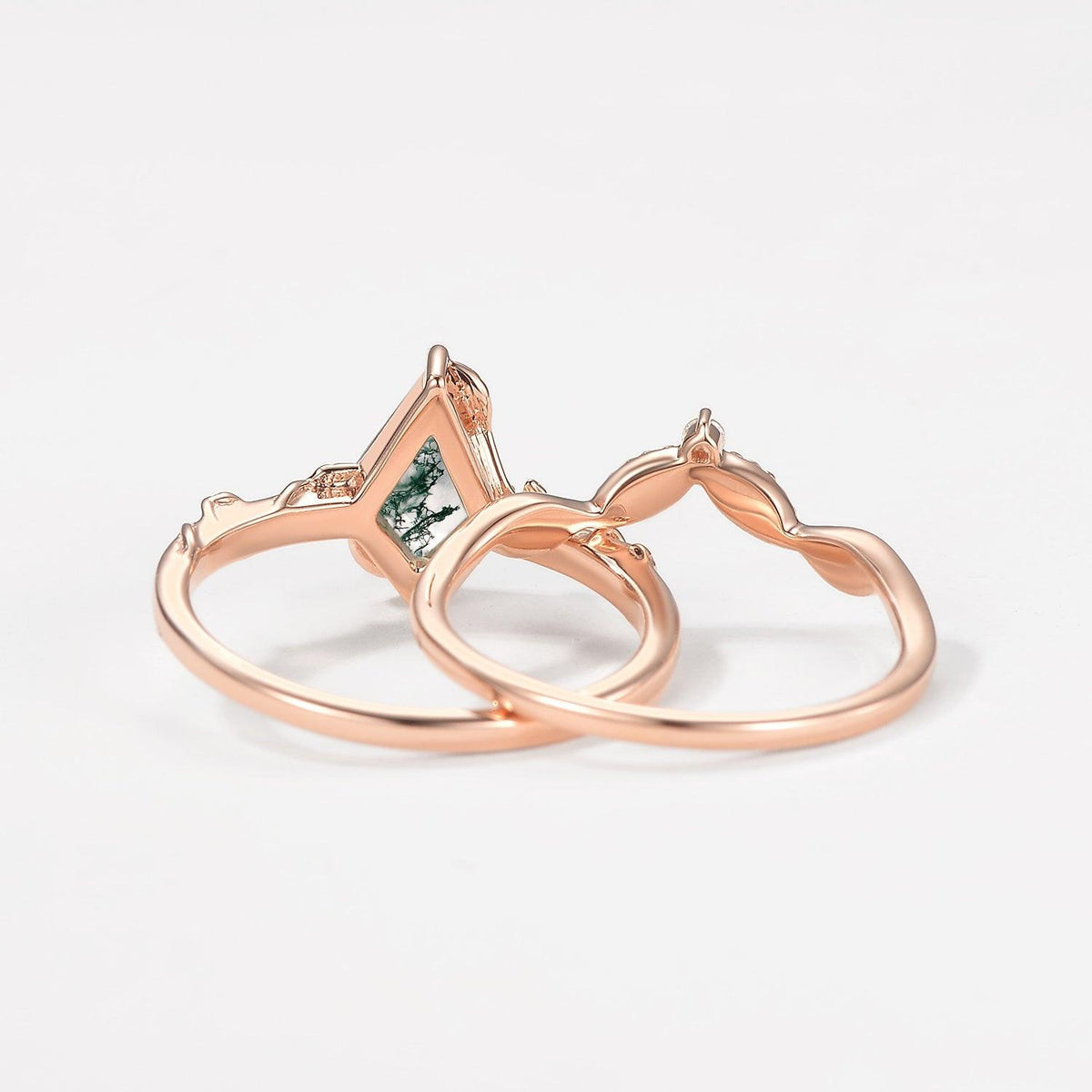 Unique Leafy Moss Agate Ring Sets 2pcs.