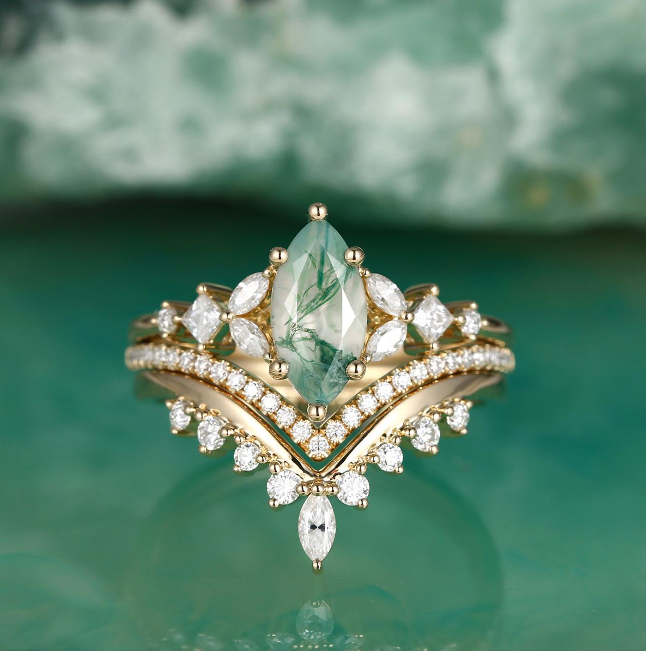 Sylvie’s Trio | Marquise Cut Moss Agate Bridal Set 3pcs.