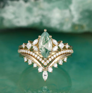 Sylvie’s Trio | Marquise Cut Moss Agate Bridal Set 3pcs.