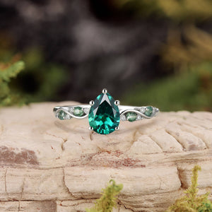 Flora’s Sprig | Pear Cut Moss Agate Engagement Ring
