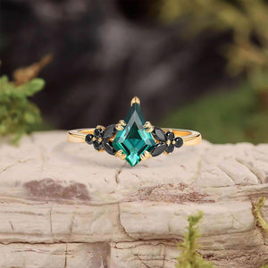 Elara’s Veil | Kite Cut Moss Agate & Onyx Leaf Engagement Ring.