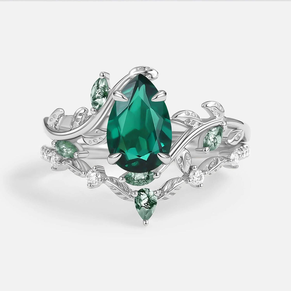 Daphne’s Vine | Pear Cut Moss Agate Bridal Set 2pcs.