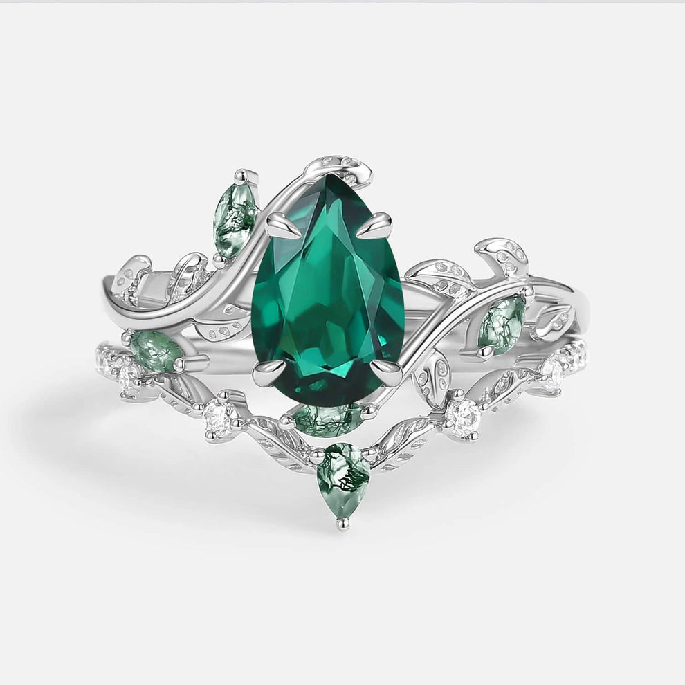 Daphne’s Vine | Pear Cut Moss Agate Bridal Set 2pcs.