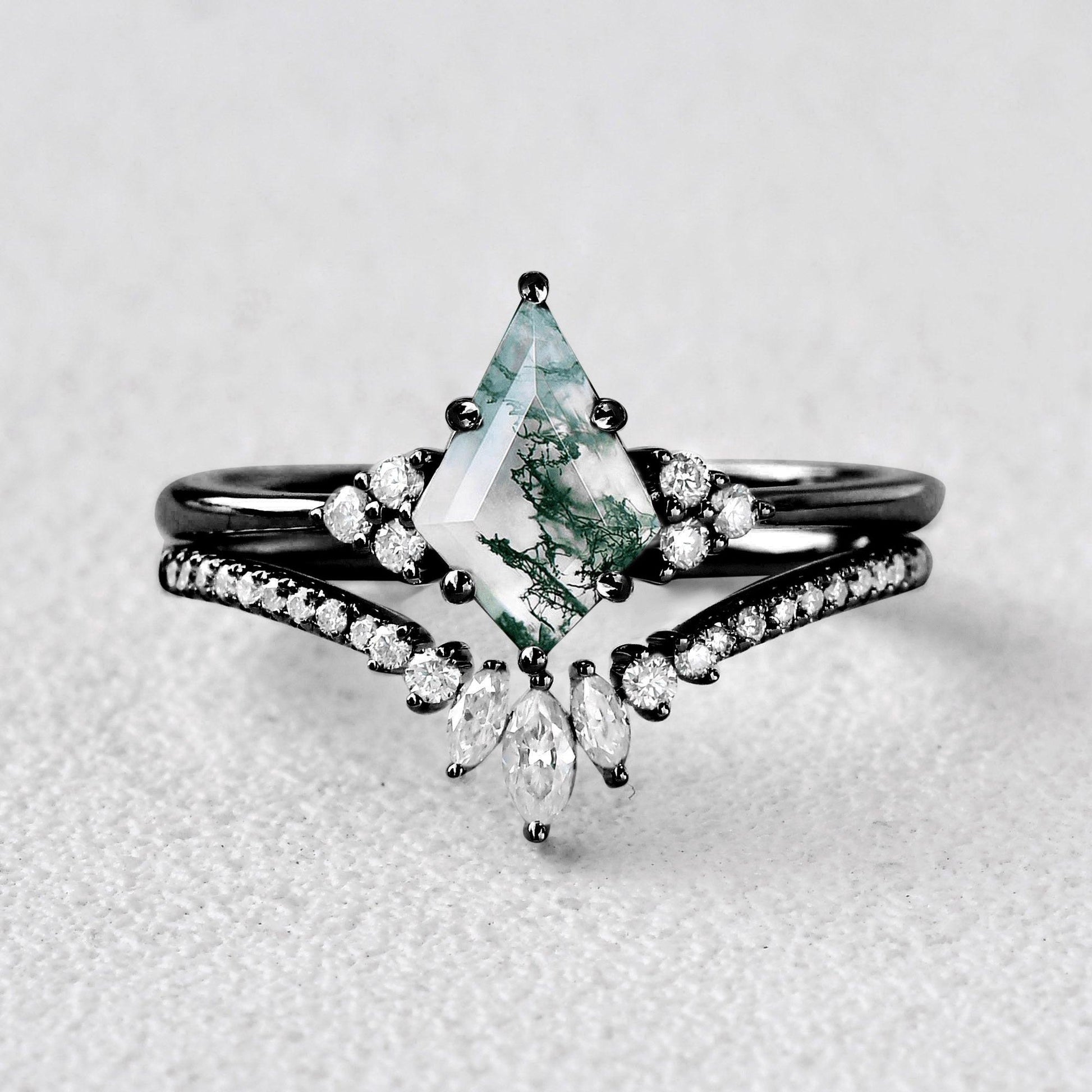 Elara’s Shadow | Kite Cut Moss Agate Black Gold  Bridal Set 2pcs.