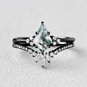 Elara’s Shadow | Kite Cut Moss Agate Black Gold  Bridal Set 2pcs.