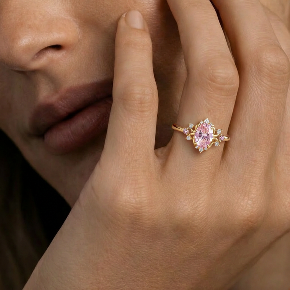 Elysia‘s Veil | Oval Vintage Pink Solitaire Ring.