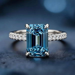Ianthe’s Azure | 3CT Emerald‑Cut Sapphire Solitaire Engagement Ring.