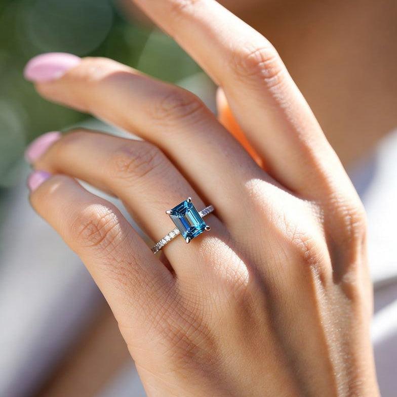 Ianthe’s Azure | 3CT Emerald‑Cut Sapphire Solitaire Engagement Ring.