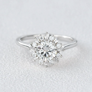 Sunflower Moissanite Halo Yellow Gold Inspired Ring.
