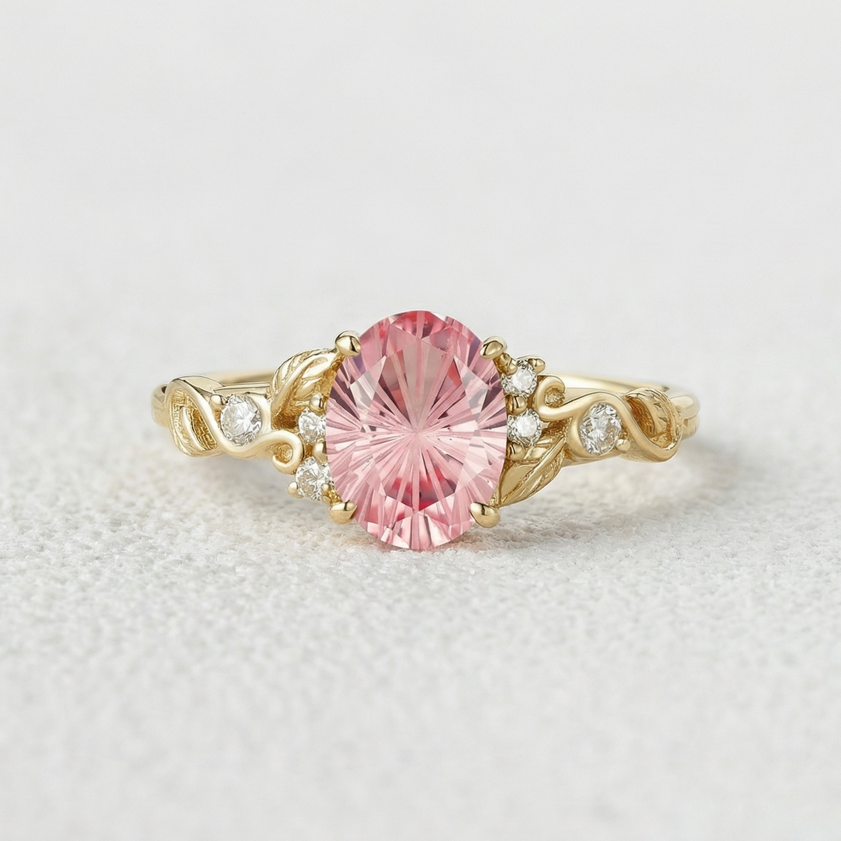 Aurora’s Blush | Sparkle Cut Pink Sapphire Leaf Engagement Ring.