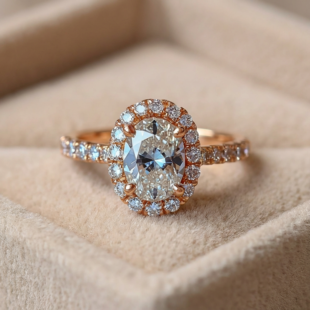 Odette‘s Halo | Oval Moissanite Ring in Morning Light.