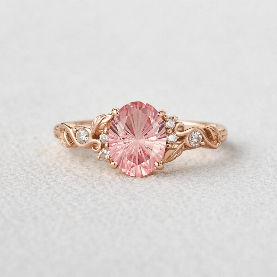 Aurora’s Blush | Sparkle Cut Pink Sapphire Leaf Engagement Ring.