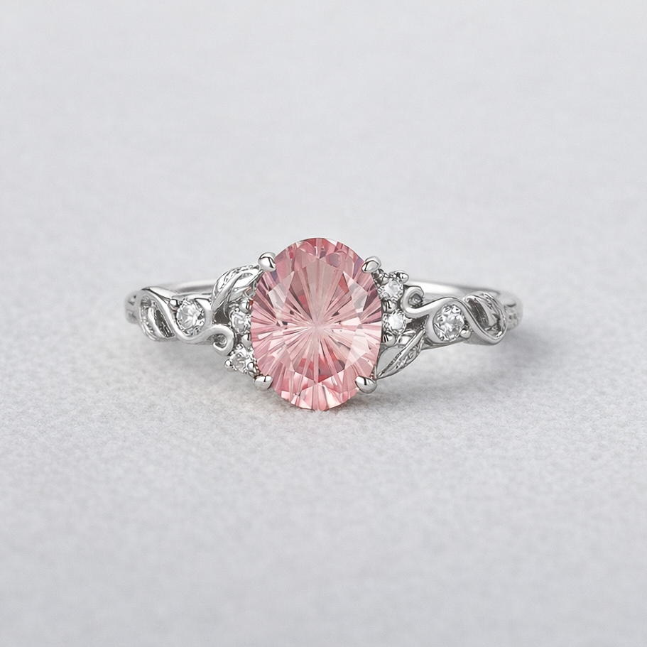 Aurora’s Blush | Sparkle Cut Pink Sapphire Leaf Engagement Ring.