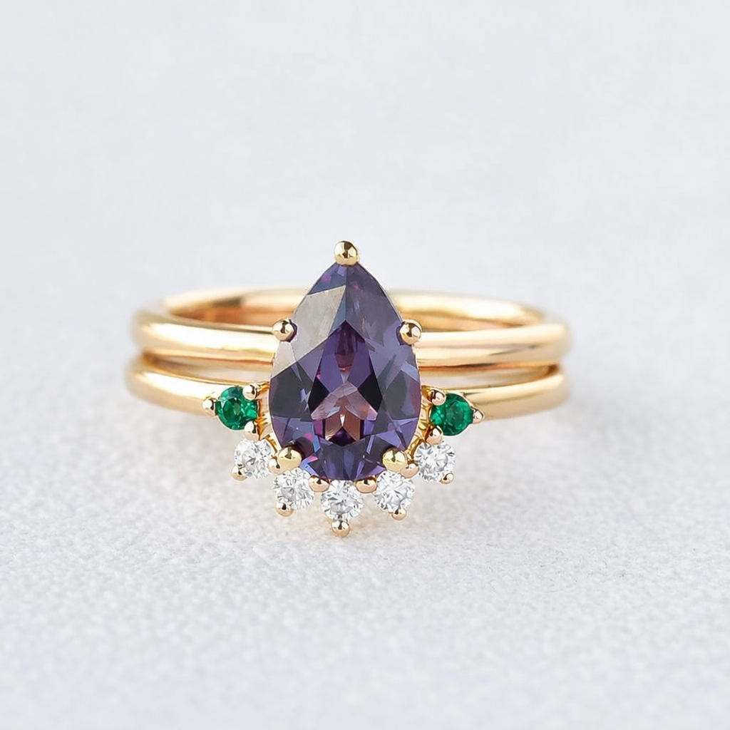 Aurora’s Gleam | Pear Lab Alexandrite Bridal Set 2pcs.