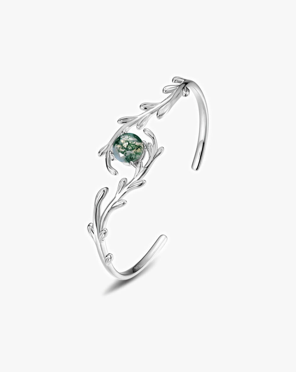 Olive Branch Moss Agate Vine Open Cuff Bracelet