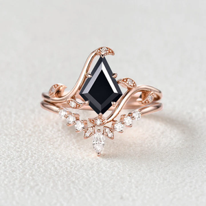 Ivy Unique Kite Cut Moss Agate Leafy Engagement Ring Sets 2pcs.