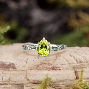 Flora’s Sprig | Pear Cut Moss Agate Engagement Ring