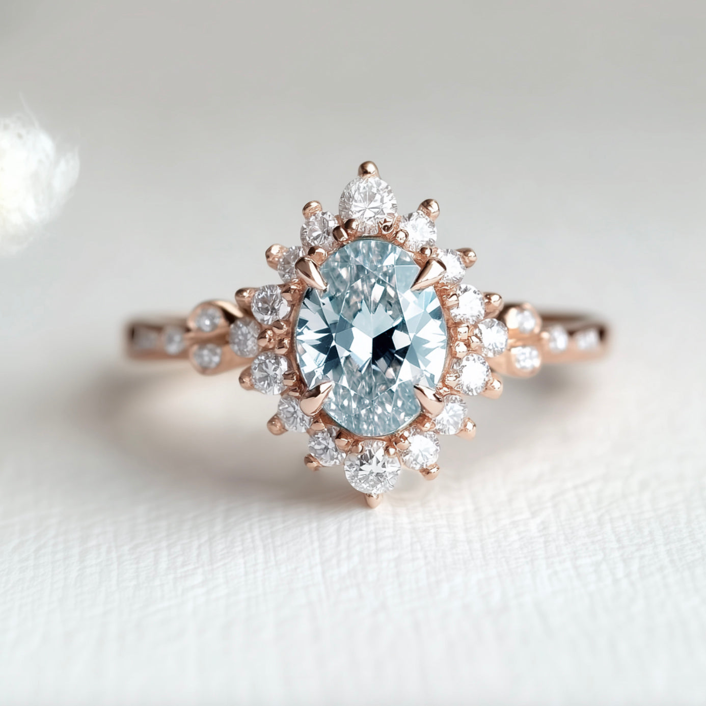 Theia’s Tide | Oval Pink Aquamarine Halo Engagement Ring