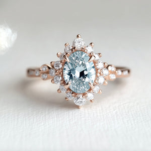 Theia’s Tide | Oval Pink Aquamarine Halo Engagement Ring