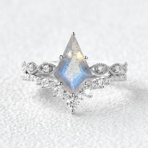 Winona 2.0ct Vintage Kite Cut Moss Agate Engagement Ring Set 2pcs.