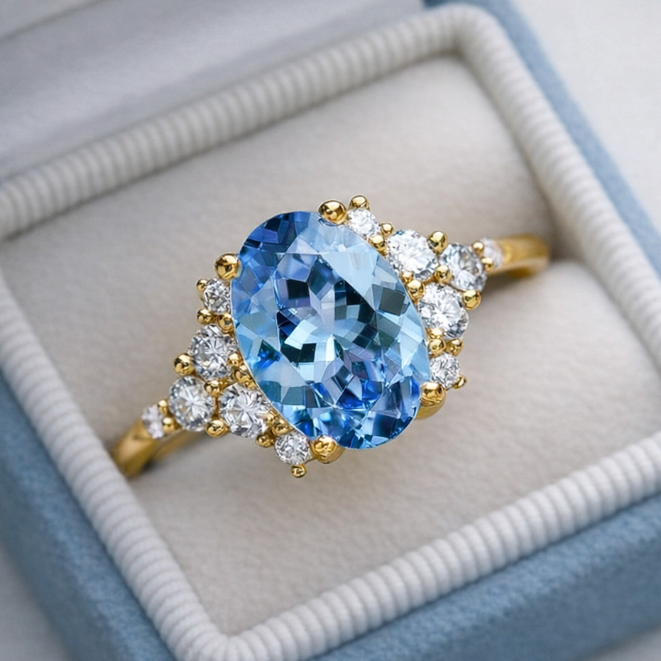 Celeste‘s Whisper | 2CT Oval Cut Blue Gemstone Ring