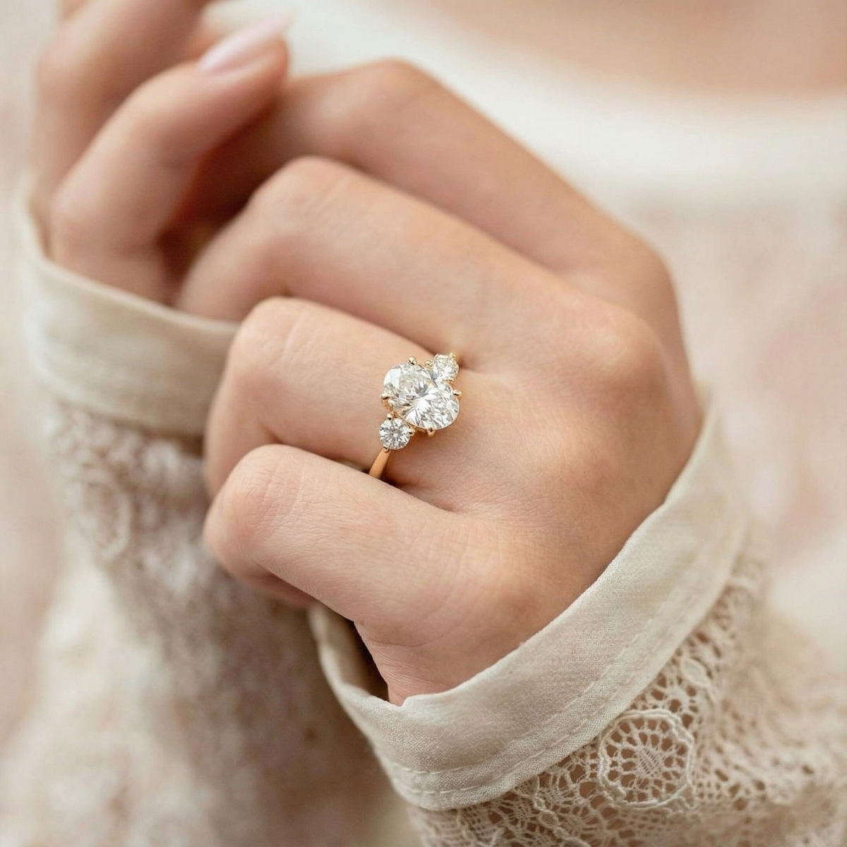Classic Oval Three Stone Lab-Grown Diamond Ring.