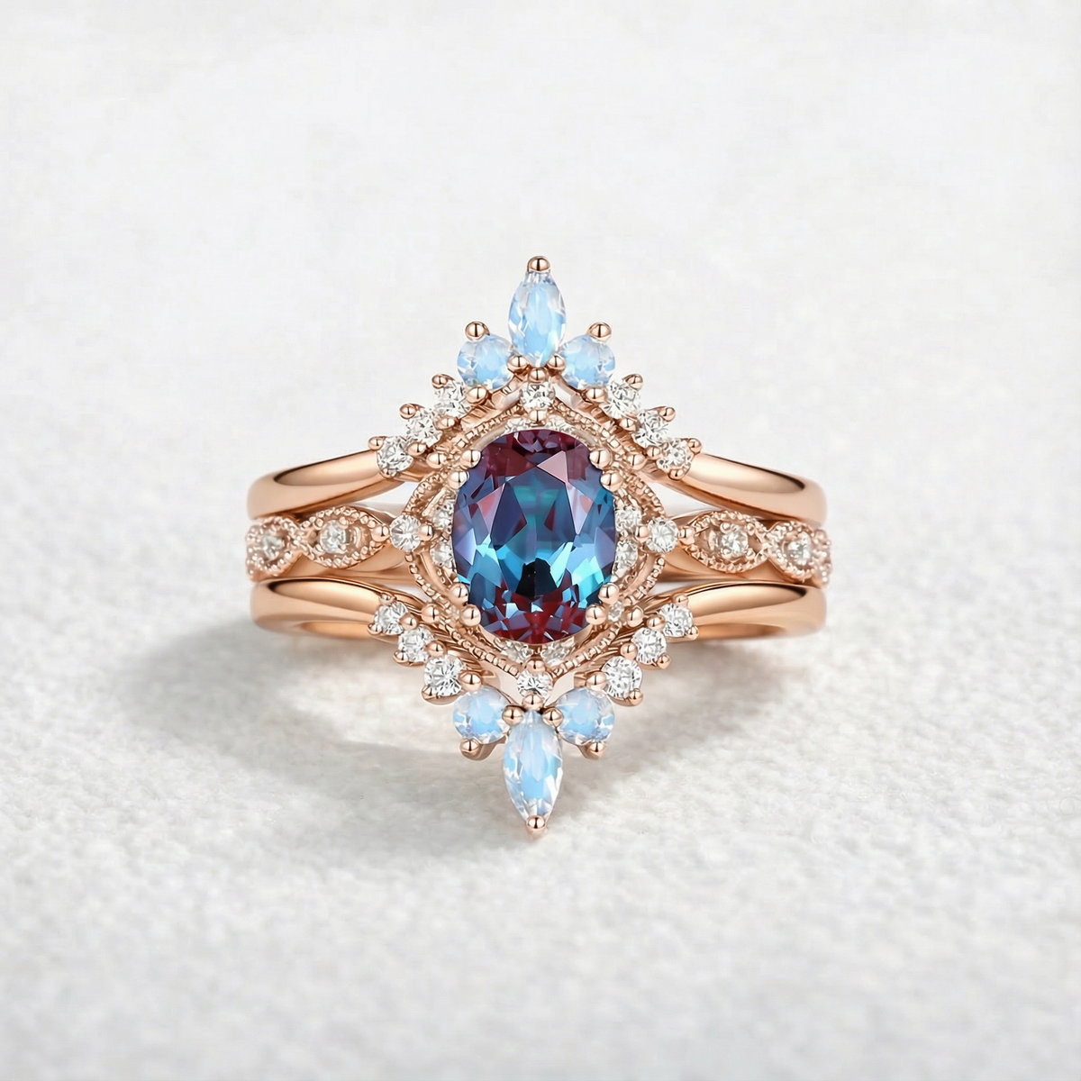 Luna’s Glow | Alexandrite & Moonstone Vintage Bridal Set 3pcs.