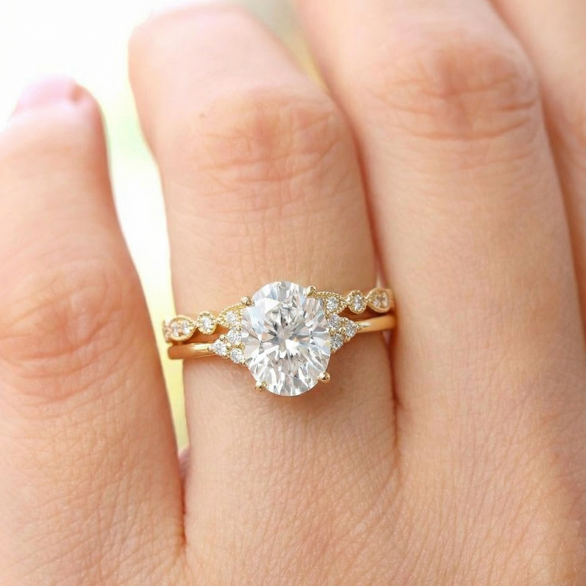 Victoria’s Glory | 2CT Vintage Oval Cut Diamond Cluster Bridal Set 2pcs.
