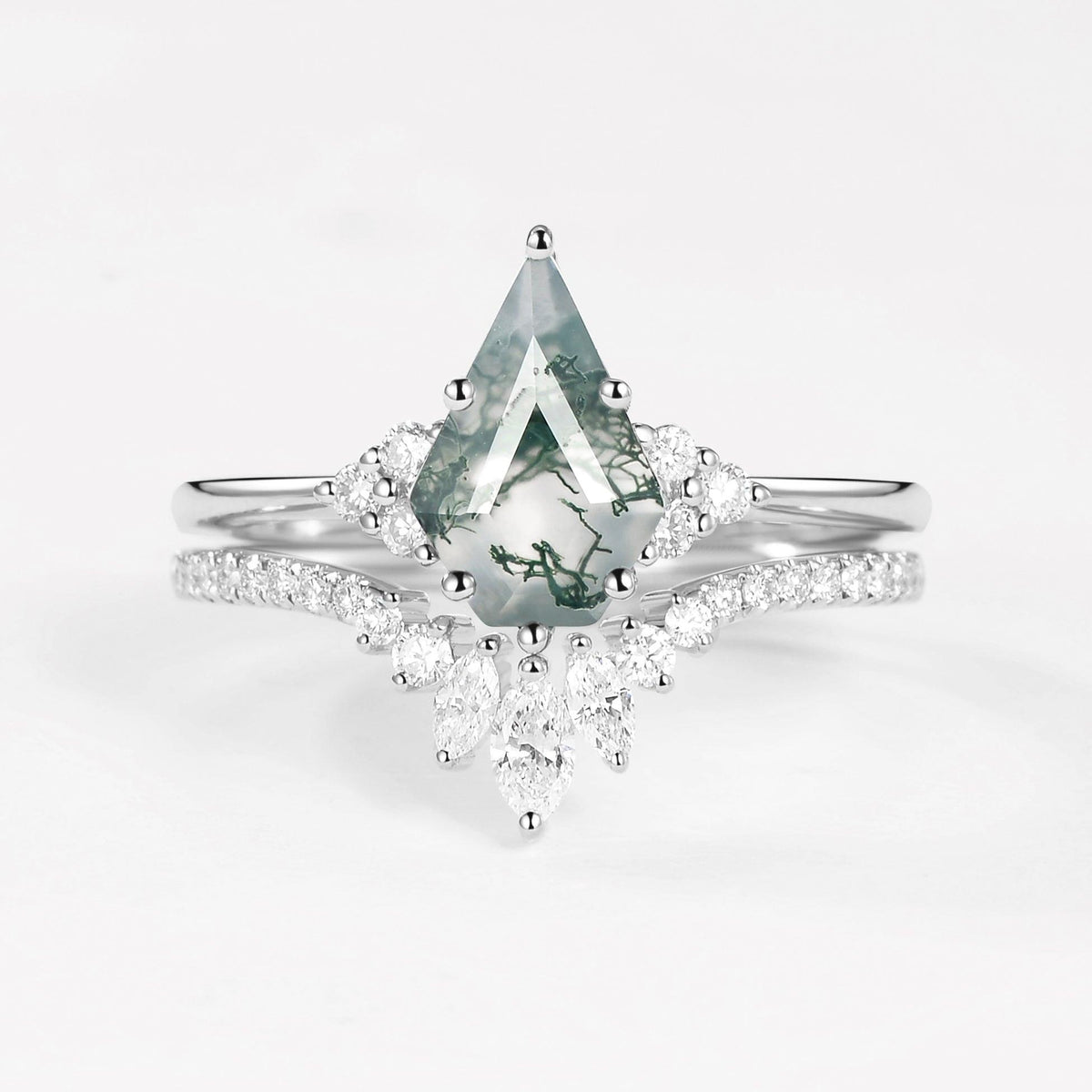 Elara’s Keystone | Pentagon Kite Cut Moss Agate Bridal Set 2pcs.