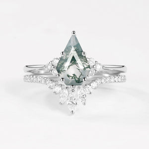 Elara’s Keystone | Pentagon Kite Cut Moss Agate Bridal Set 2pcs.