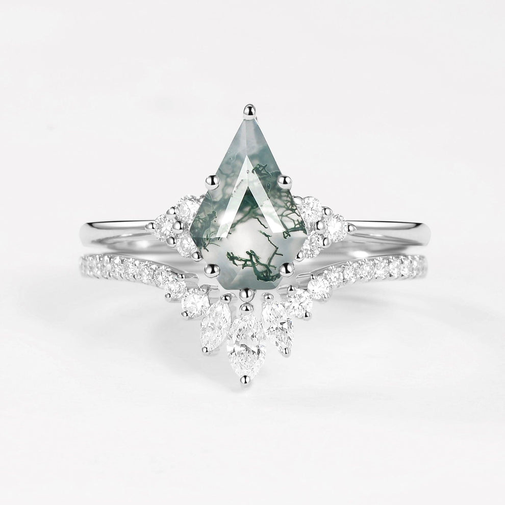 Elara’s Keystone | Pentagon Kite Cut Moss Agate Bridal Set 2pcs.
