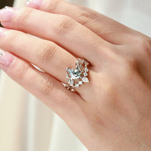 Kite Glade | Moss Agate Leafy Bridal Ring Set 2pcs.