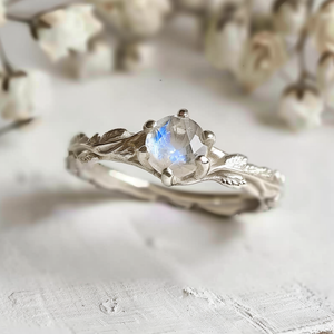 Aurora’s Moonvine | Moonstone Engagement Ring with Vine Motif.