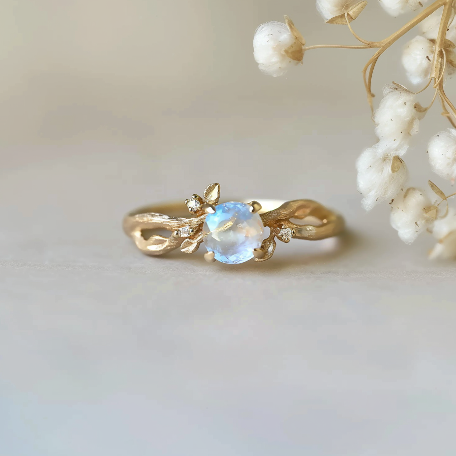 Luna’s Twig | Round Moonstone & Organic Vine Ring.