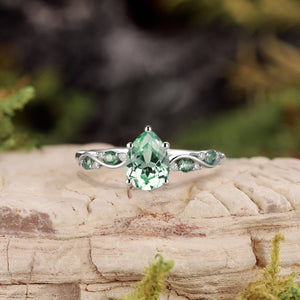Flora’s Sprig | Pear Cut Moss Agate Engagement Ring