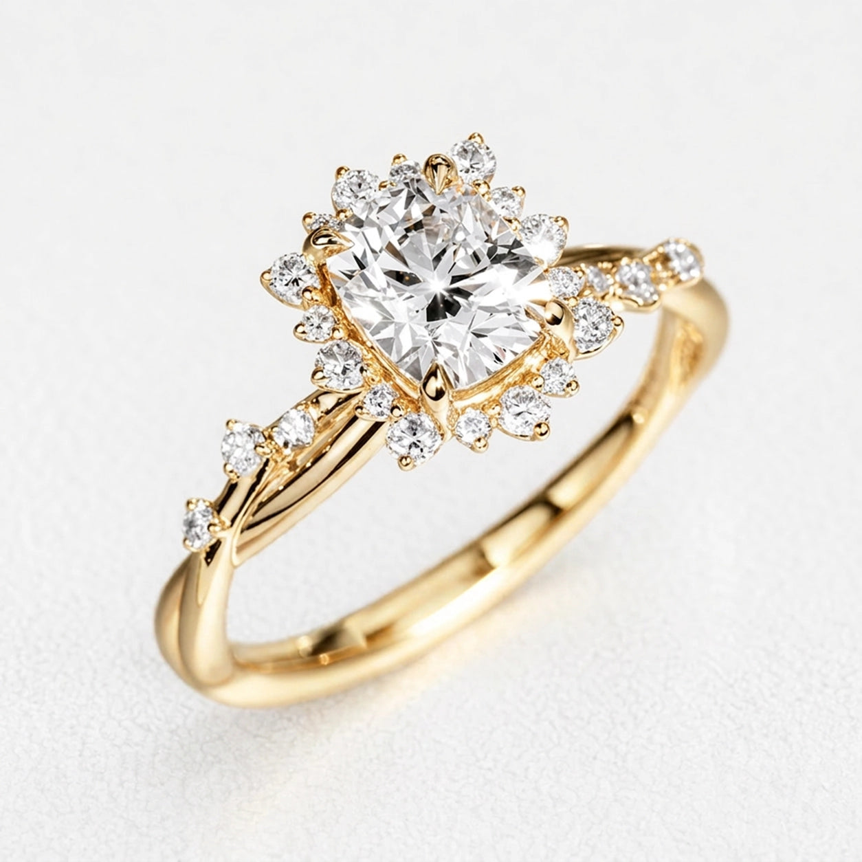 White Cushion Design 2CT Moissanite Engagement Ring.