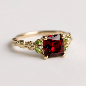 Solid Gold cushion Garnet Ring, Deep red Garnet engagement ring, Red Garnet Ring.