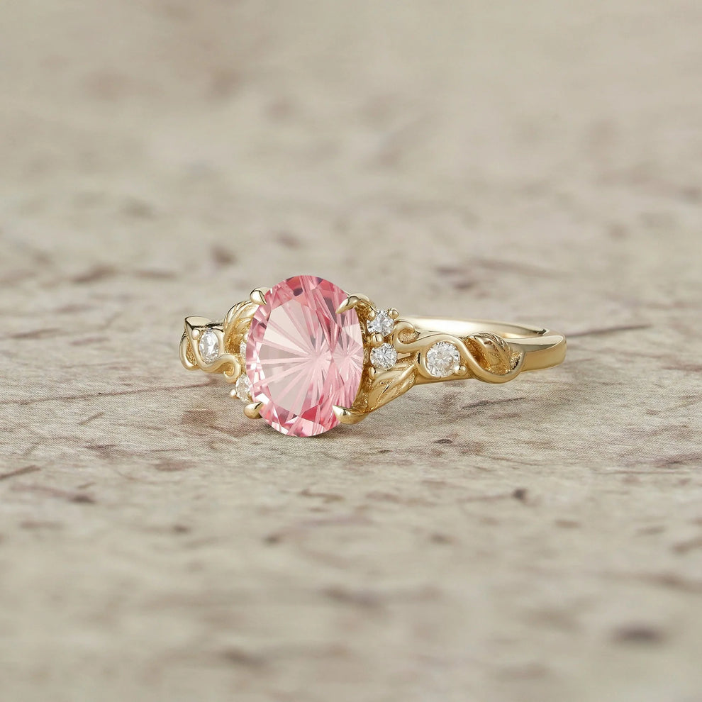 Aurora’s Blush | Sparkle Cut Pink Sapphire Leaf Engagement Ring.