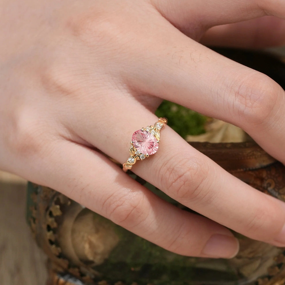 Aurora’s Blush | Sparkle Cut Pink Sapphire Leaf Engagement Ring.