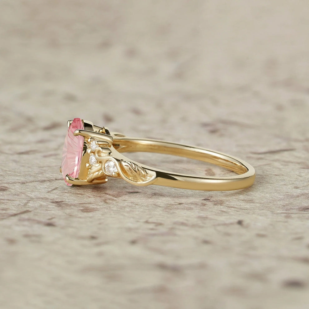 Aurora’s Blush | Sparkle Cut Pink Sapphire Leaf Engagement Ring.