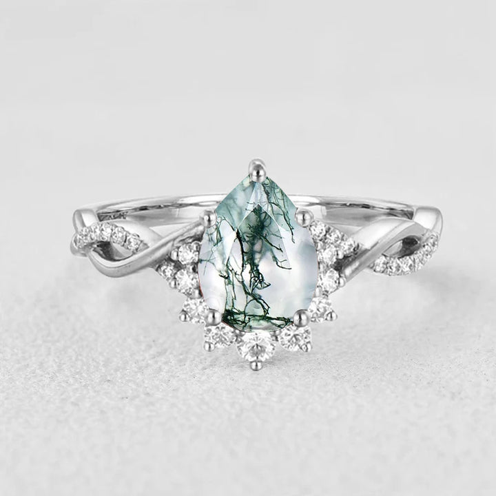 Barbara’s Grove | Pear Moss Agate Infinity Engagement Ring