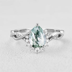Barbara’s Grove | Pear Moss Agate Infinity Engagement Ring