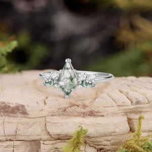 Lavinia’s Sprig | Classic Kite Cut Moss Agate Engagement Ring.