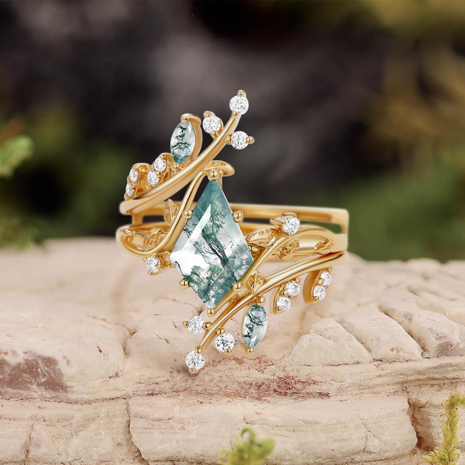 Elara’s Bower | Kite Cut Moss Agate Cage Leafy Bridal Set 2pcs.