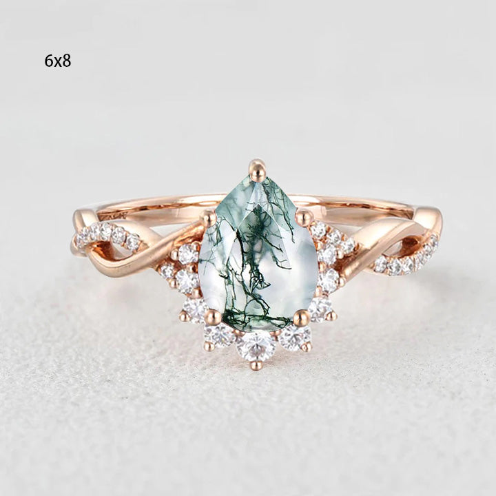 Barbara’s Grove | Pear Moss Agate Infinity Engagement Ring