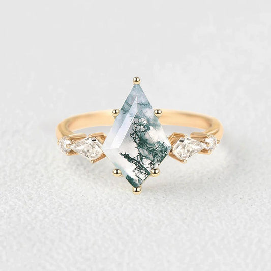 2.0ct Kite Moss Agate Five Stones Gold Engagement Ring.