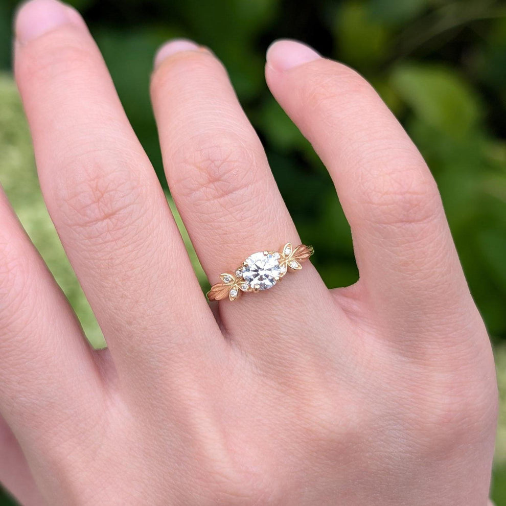 Flora’s Sprig | Round Cut Diamond Leafy Engagement Ring.